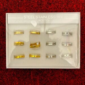 Stainless Steel and Crystal Rings Set